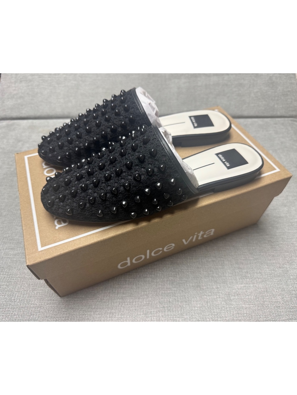 Dolce Vita Rova Bead Onyx Black Beaded Mesh Mule Flats Size 8 NEW IN BOX
